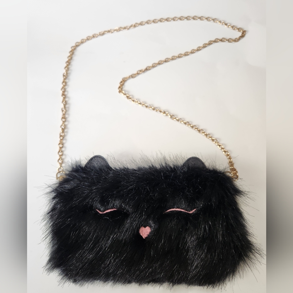 Furry Black Cute Kitty Crossbody With Powerbank